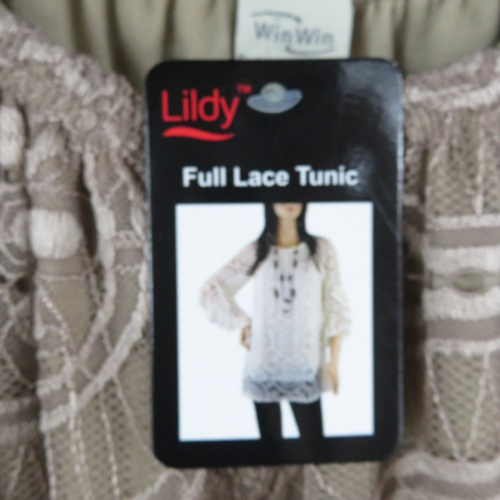 New WinWin Women Brown Full Lace Bell Sleeve Tunic Top L-XL - Picture 4 of 5